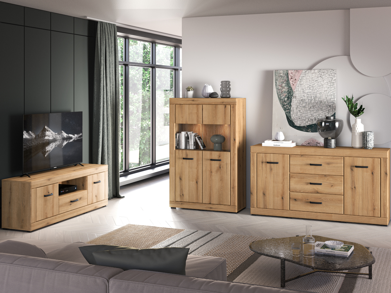 Мебели за хол Doris 1 в цвят дъб